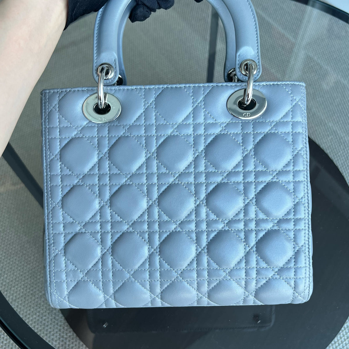 Lady Medium Cannage Lambskin Grey Gray Silver Hardware