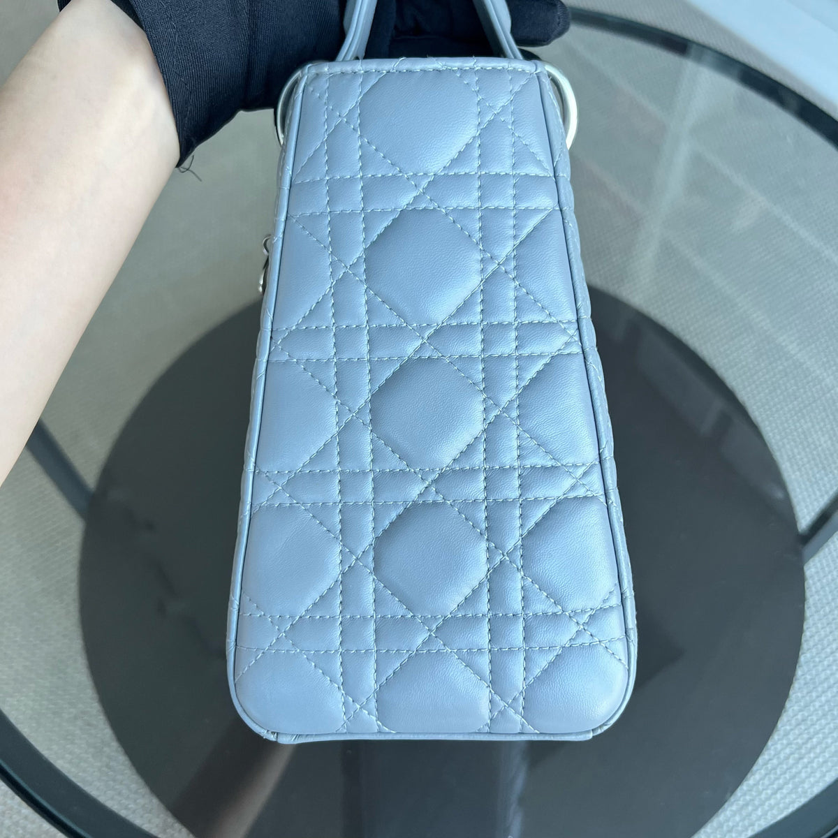 Lady Medium Cannage Lambskin Grey Gray Silver Hardware