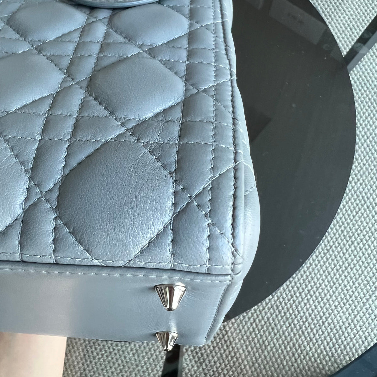 Lady Medium Cannage Lambskin Grey Gray Silver Hardware