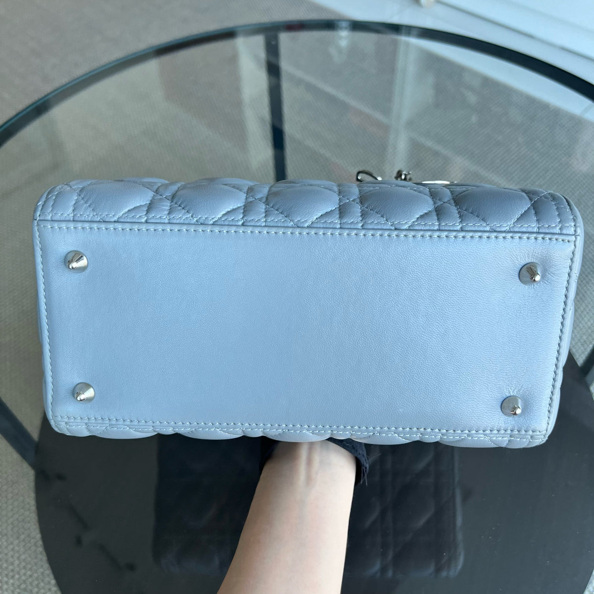 Lady Medium Cannage Lambskin Grey Gray Silver Hardware