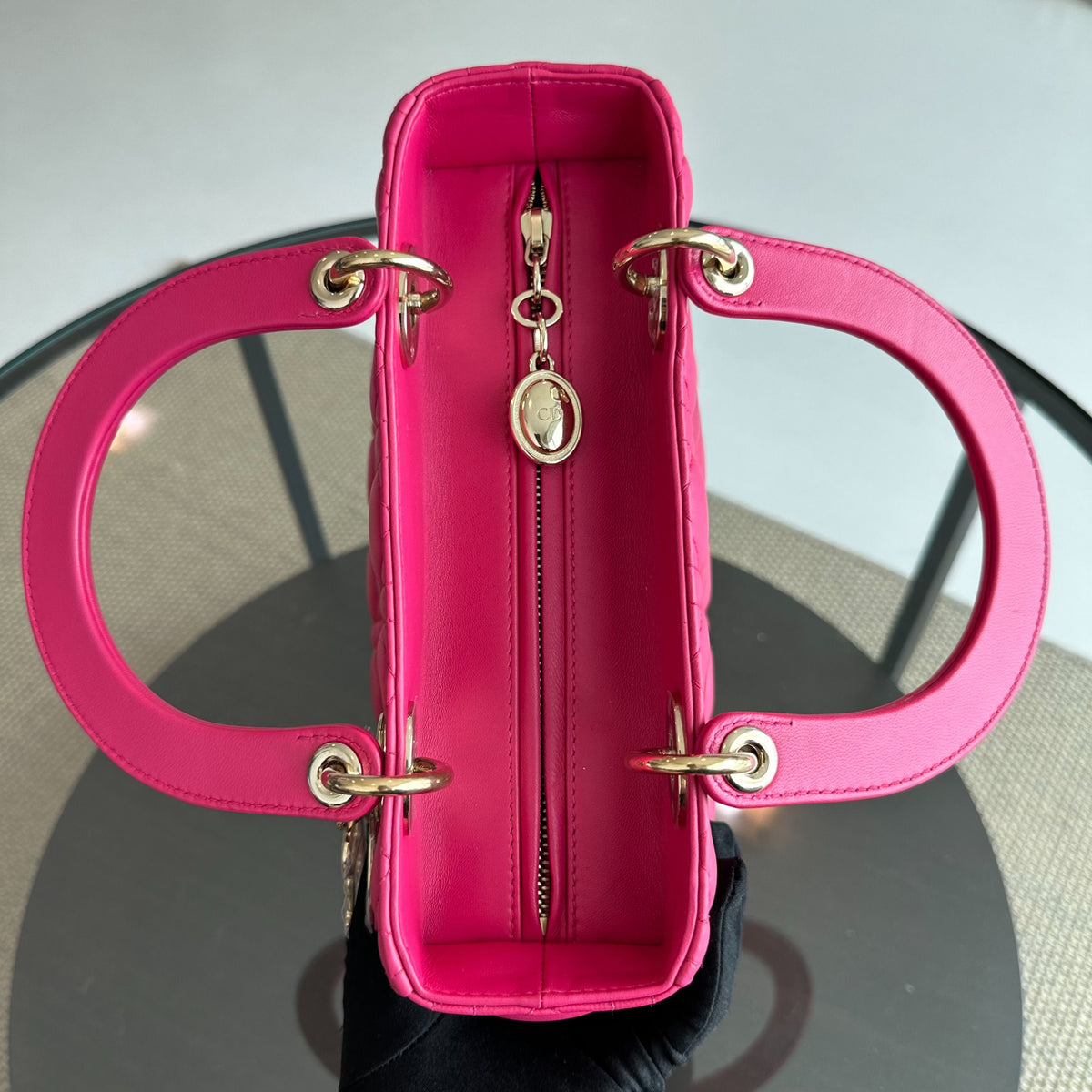 Lady Medium Cannage Lambskin Hot Pink GHW