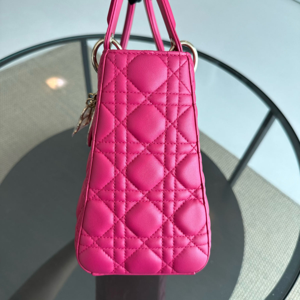 Lady Medium Cannage Lambskin Hot Pink GHW