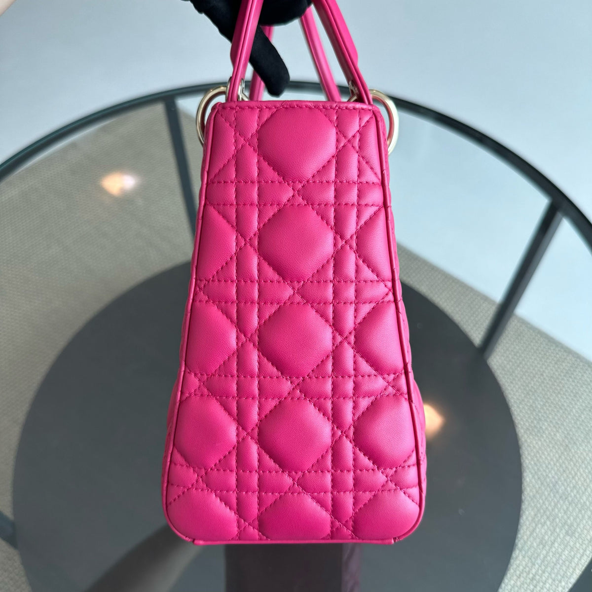 Lady Medium Cannage Lambskin Hot Pink GHW