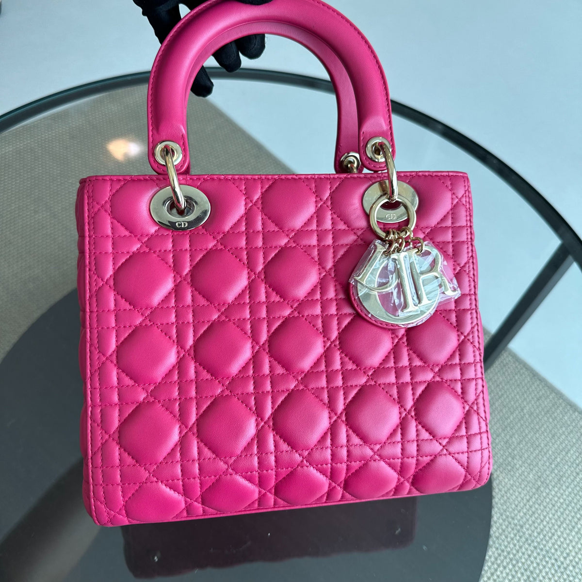 Lady Medium Cannage Lambskin Hot Pink GHW