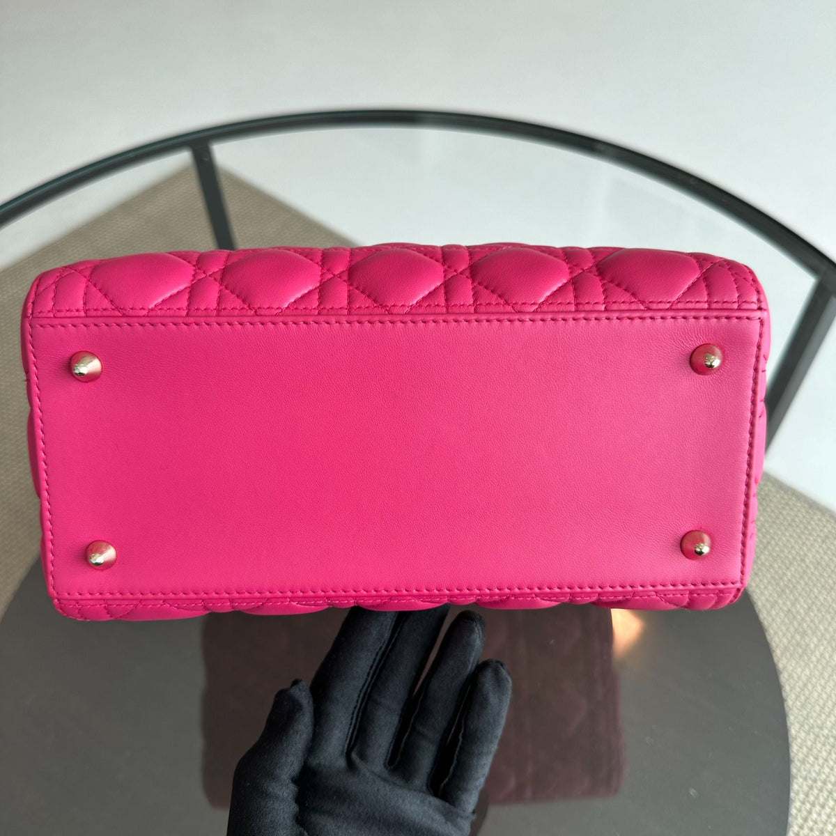 Lady Medium Cannage Lambskin Hot Pink GHW