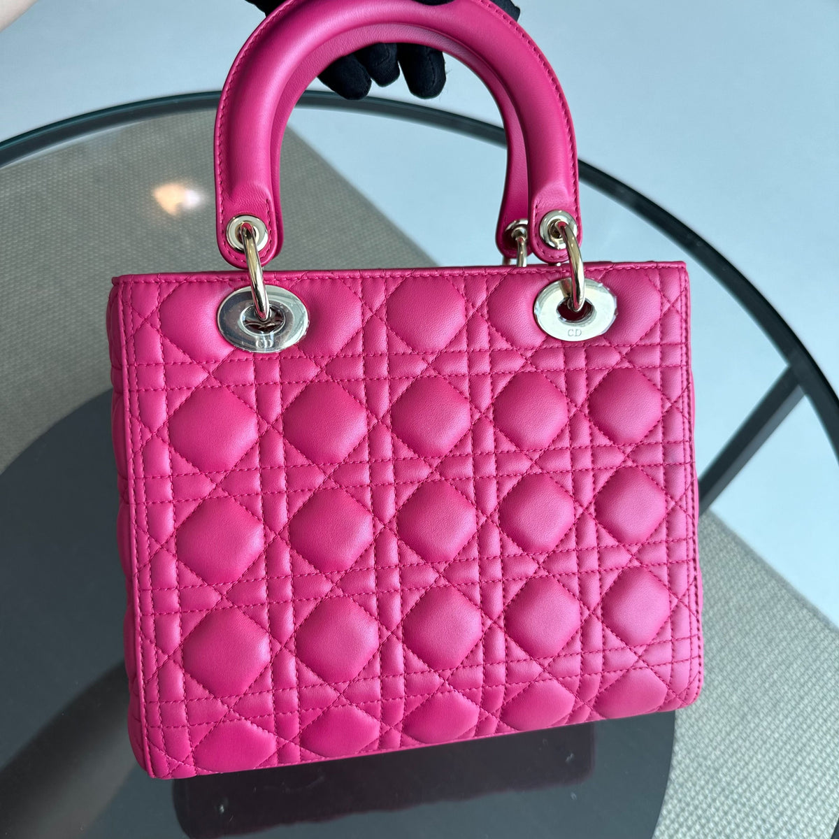 Lady Medium Cannage Lambskin Hot Pink GHW
