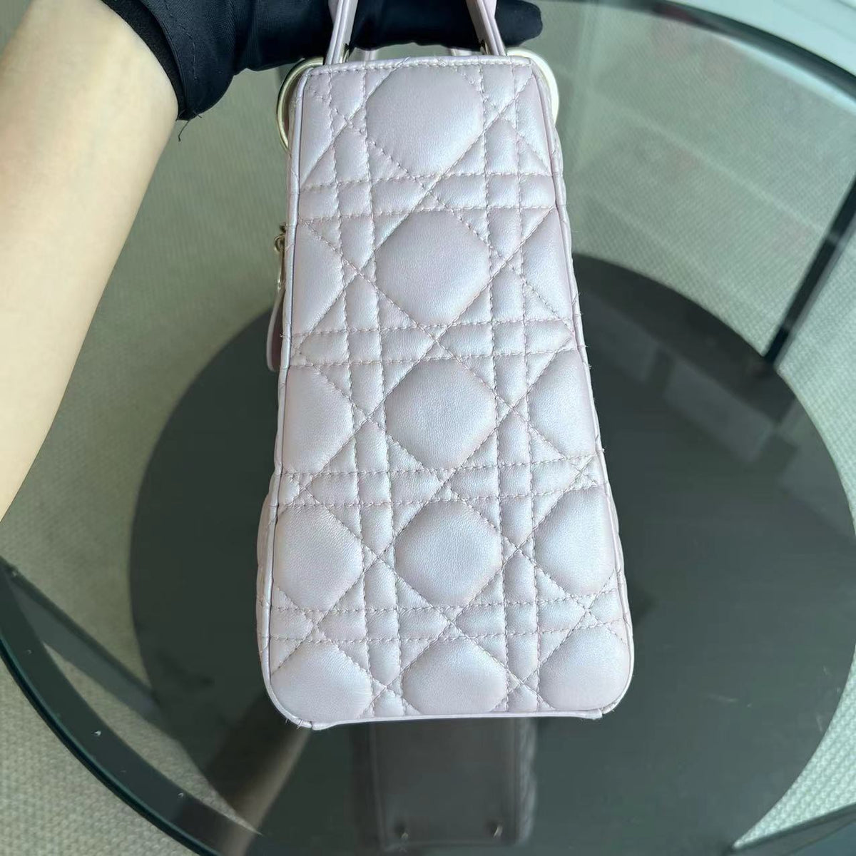 Lady Medium Cannage Lambskin Iridescent Sakura Pink Golden Hardware
