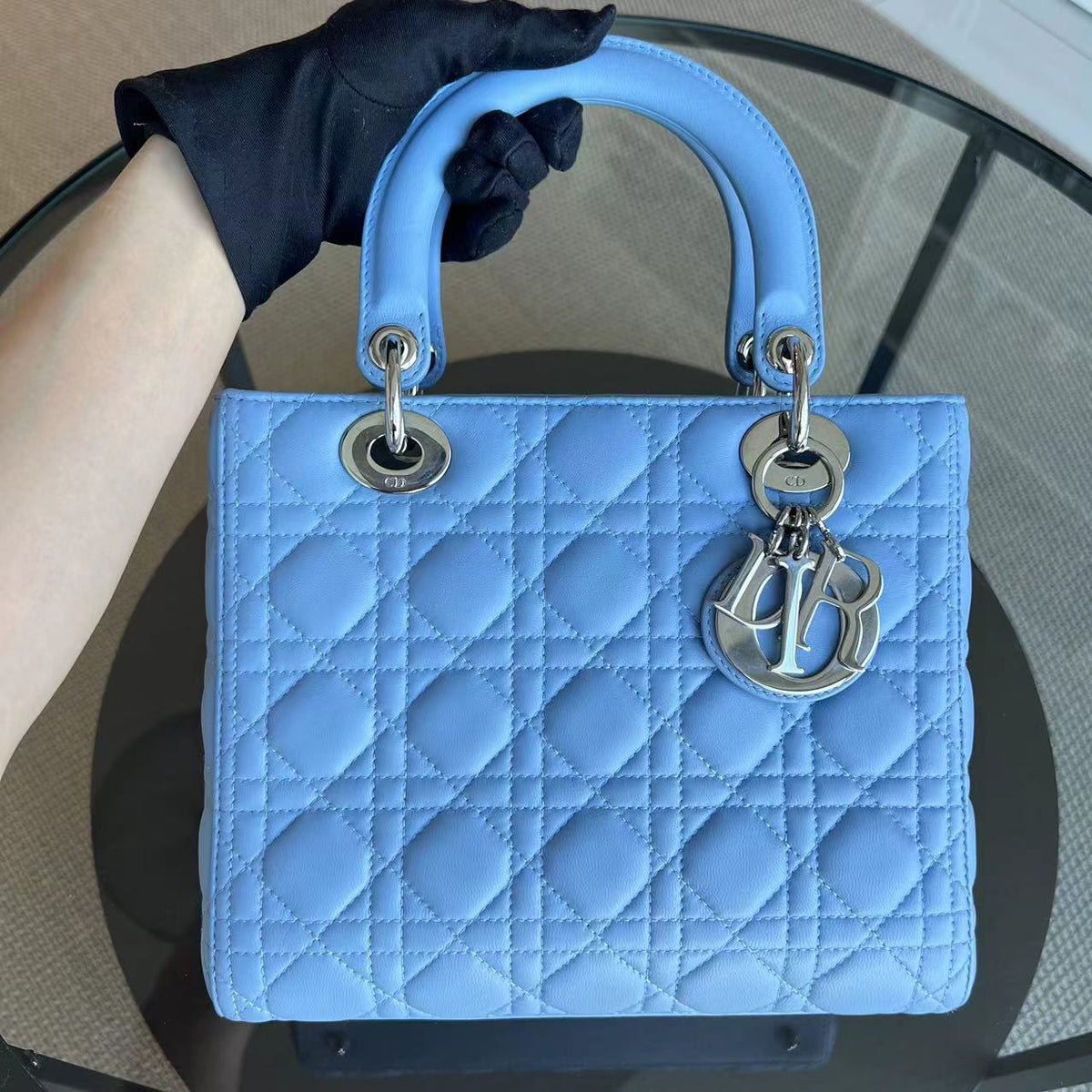 Dior Lady Medium Cannage Lambskin Light Blue SHW