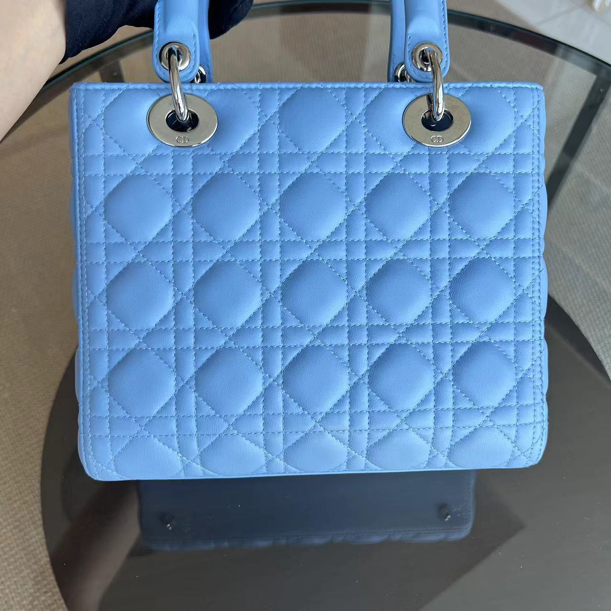 Dior Lady Medium Cannage Lambskin Light Blue SHW