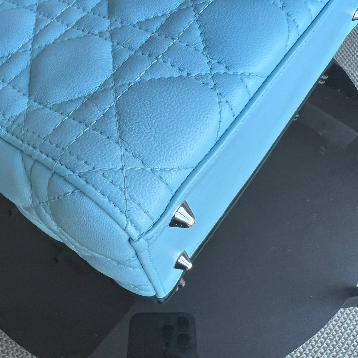 Lady Medium Cannage Lambskin Light Blue Silver Hardware