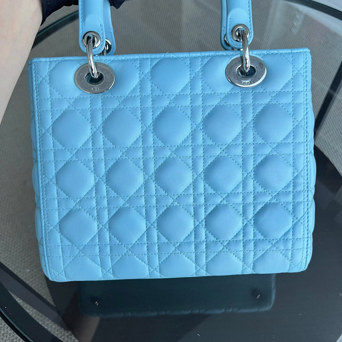 Lady Medium Cannage Lambskin Light Blue Silver Hardware