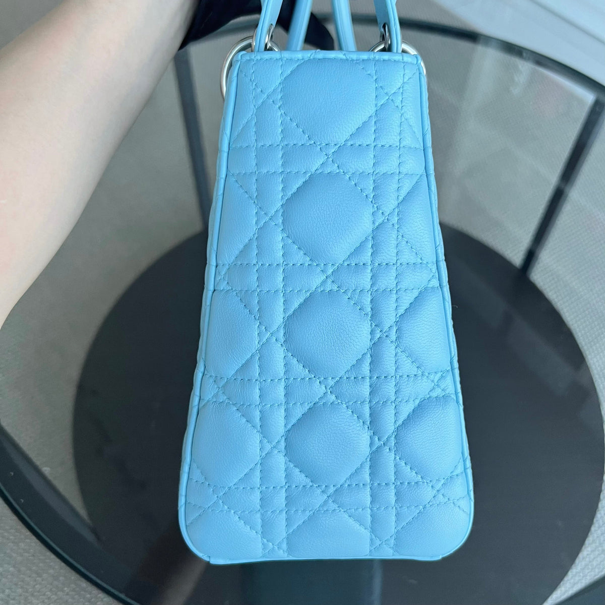 Lady Medium Cannage Lambskin Light Blue Silver Hardware