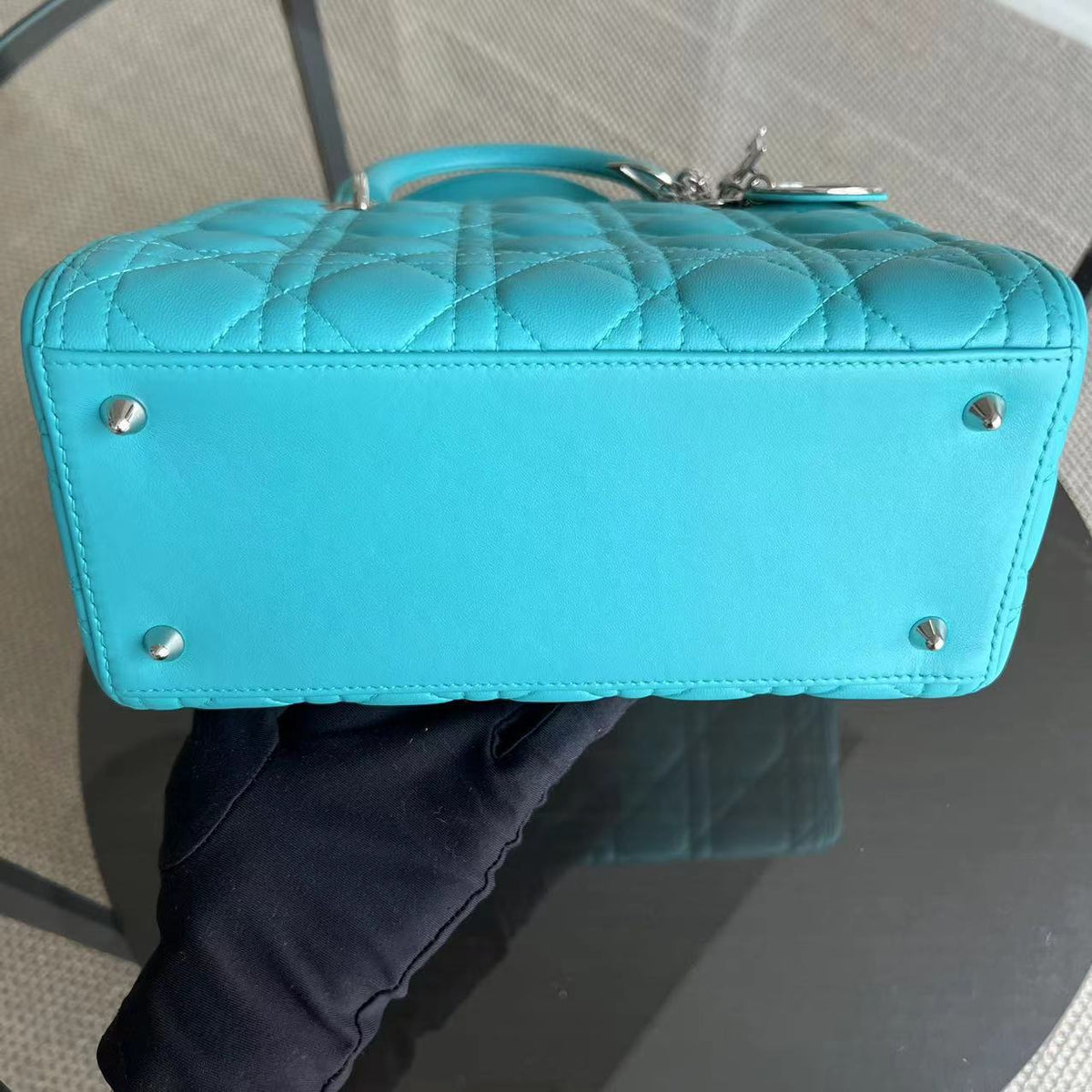 Lady Medium Cannage Lambskin Light Blue Silver Hardware