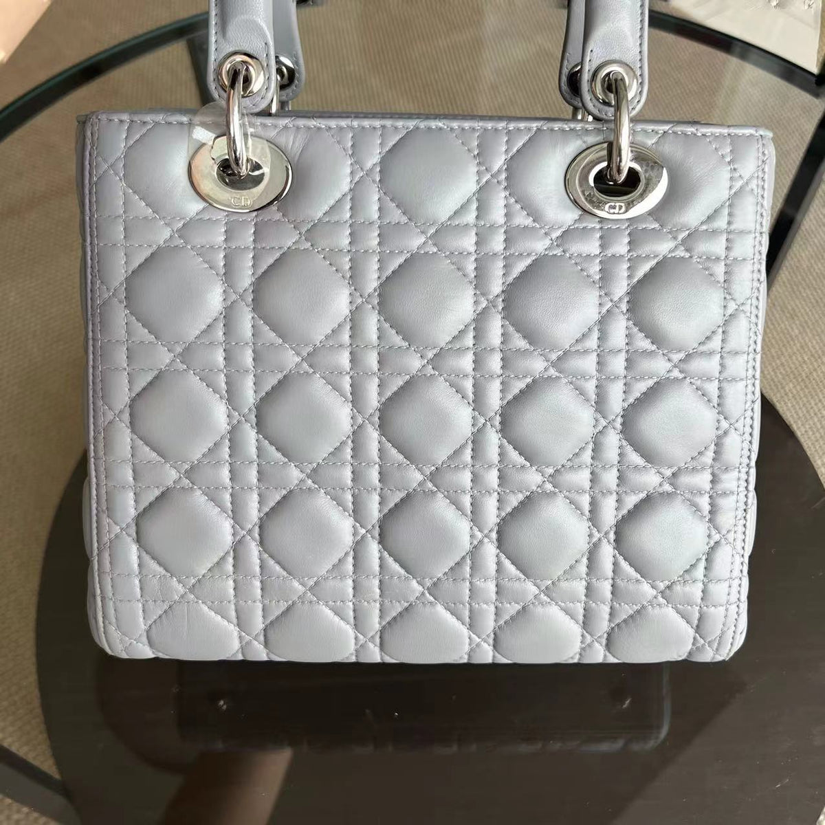 Lady Medium Cannage Lambskin Light Grey Gray SHW