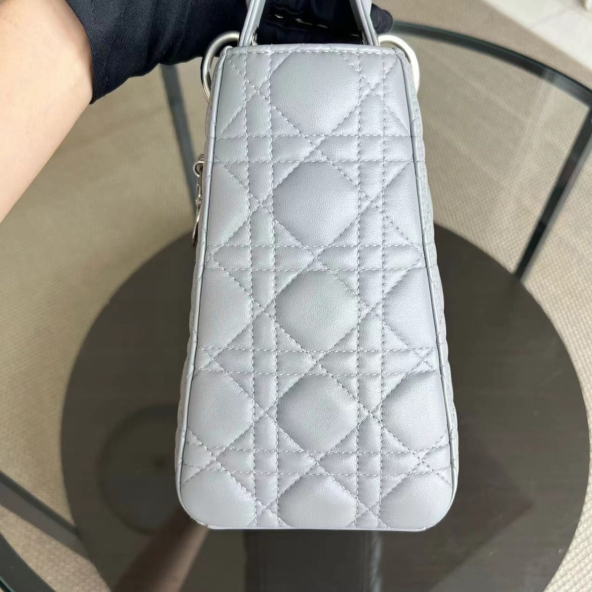 Lady Medium Cannage Lambskin Light Grey Gray SHW