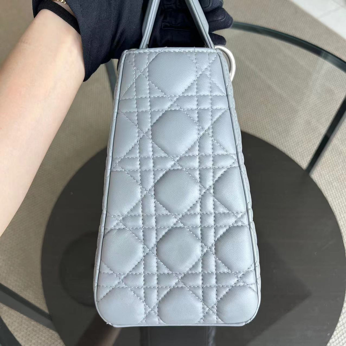 Lady Medium Cannage Lambskin Light Grey Gray SHW