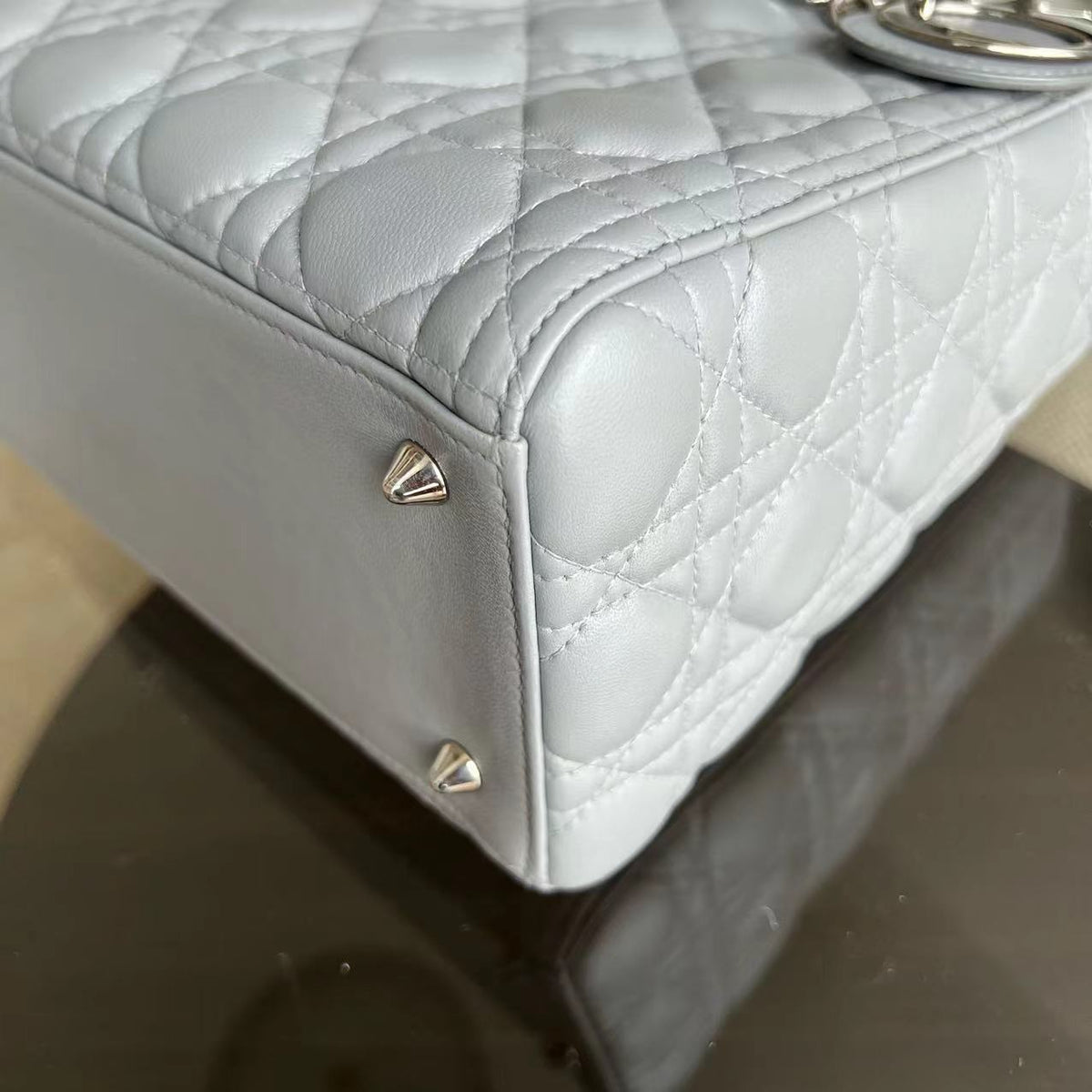 Lady Medium Cannage Lambskin Light Grey Gray SHW