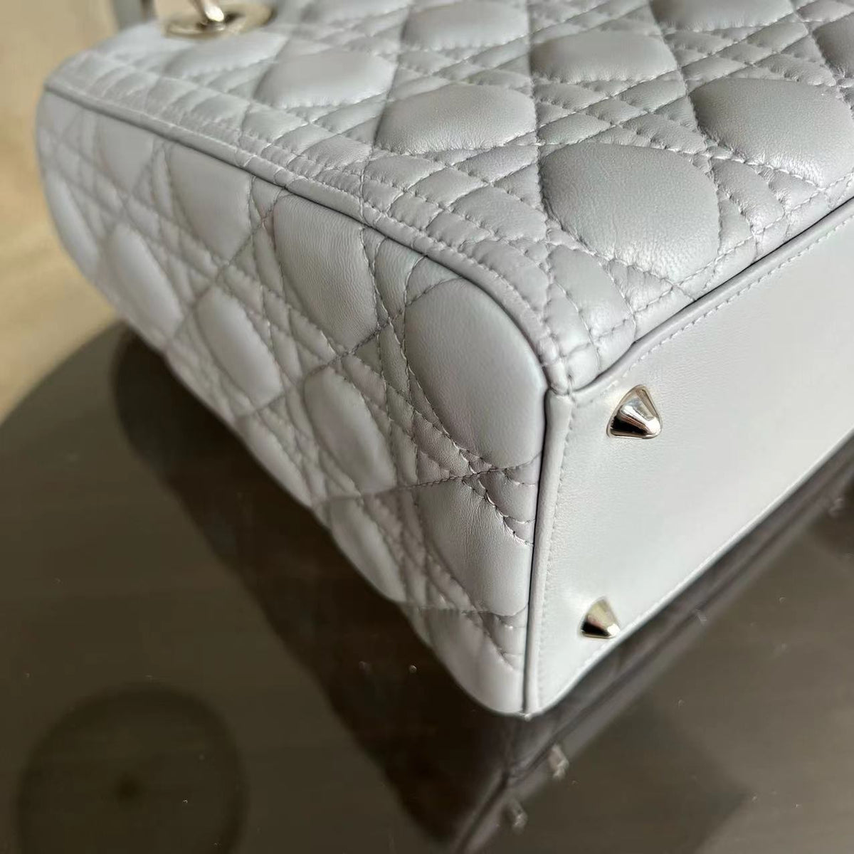 Lady Medium Cannage Lambskin Light Grey Gray SHW