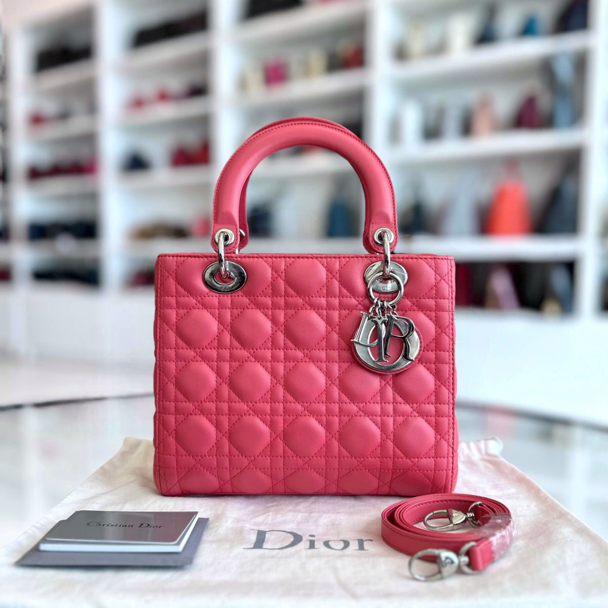 Lady Medium Cannage Lambskin Pink Coral SHW