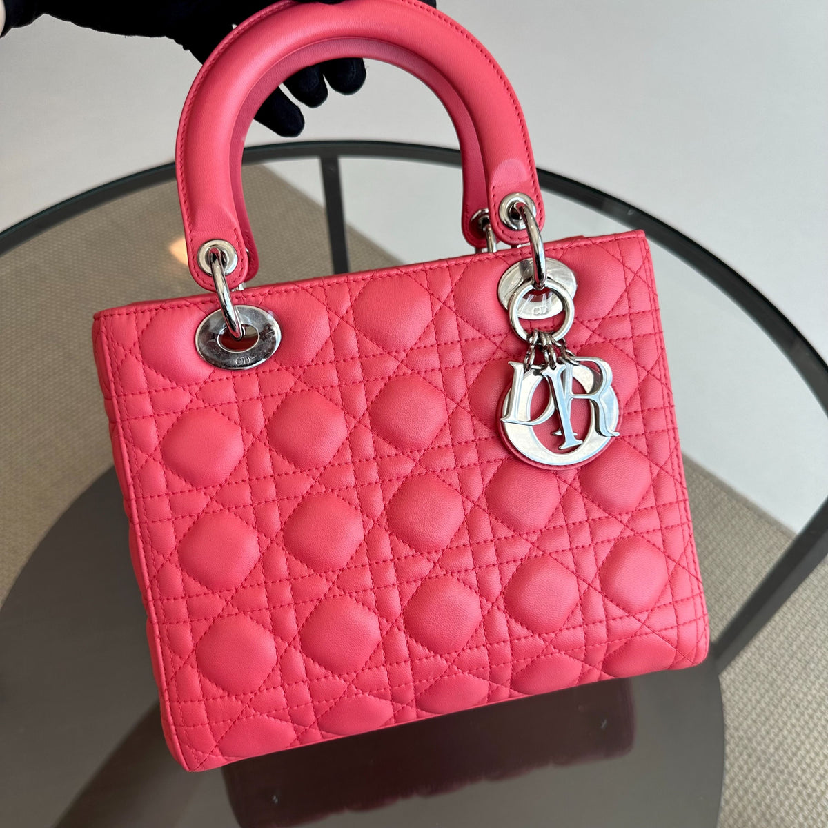 Lady Medium Cannage Lambskin Pink Coral SHW
