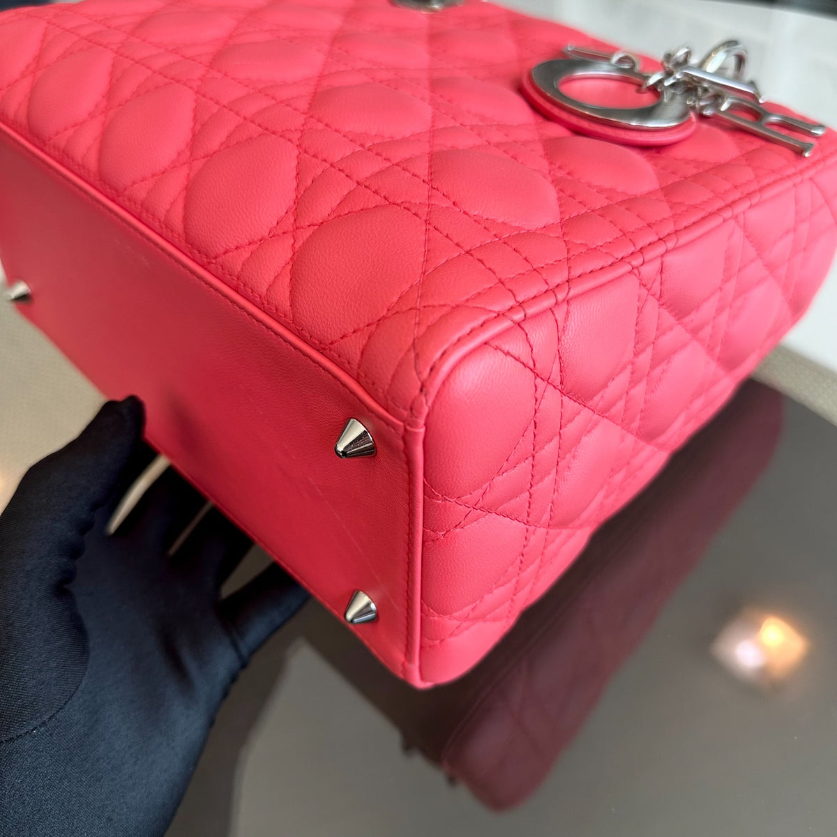 Lady Medium Cannage Lambskin Pink Coral SHW