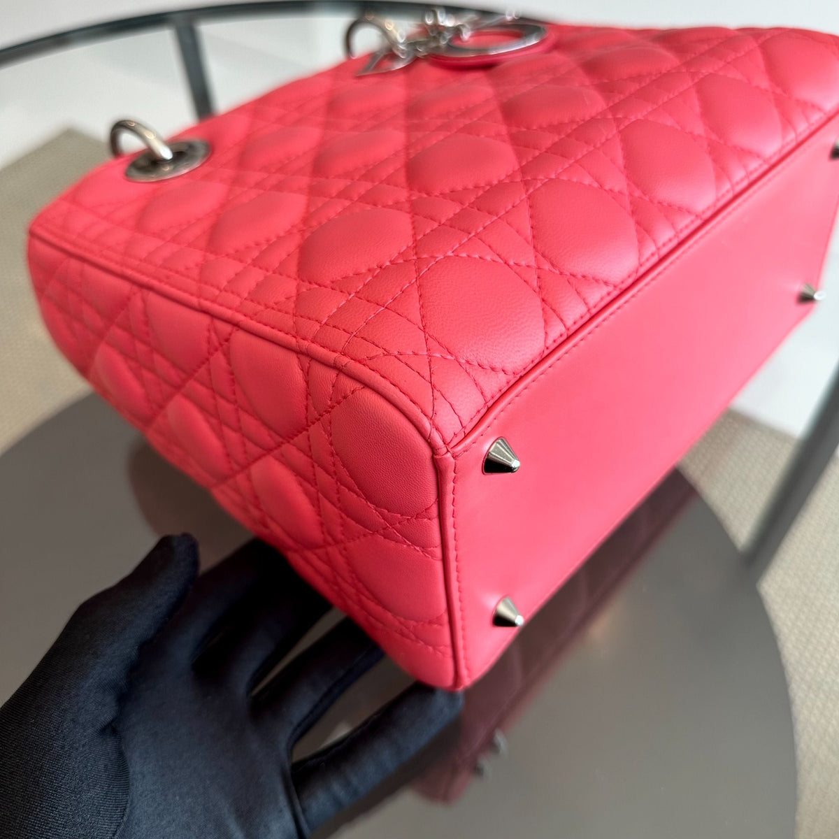 Lady Medium Cannage Lambskin Pink Coral SHW
