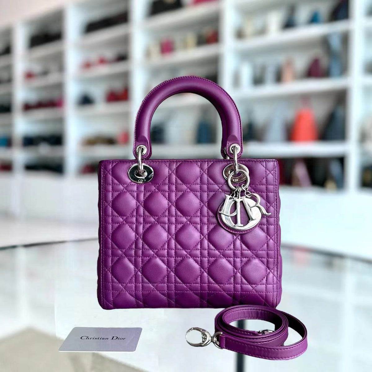 Lady Medium Cannage Lambskin Purple SHW
