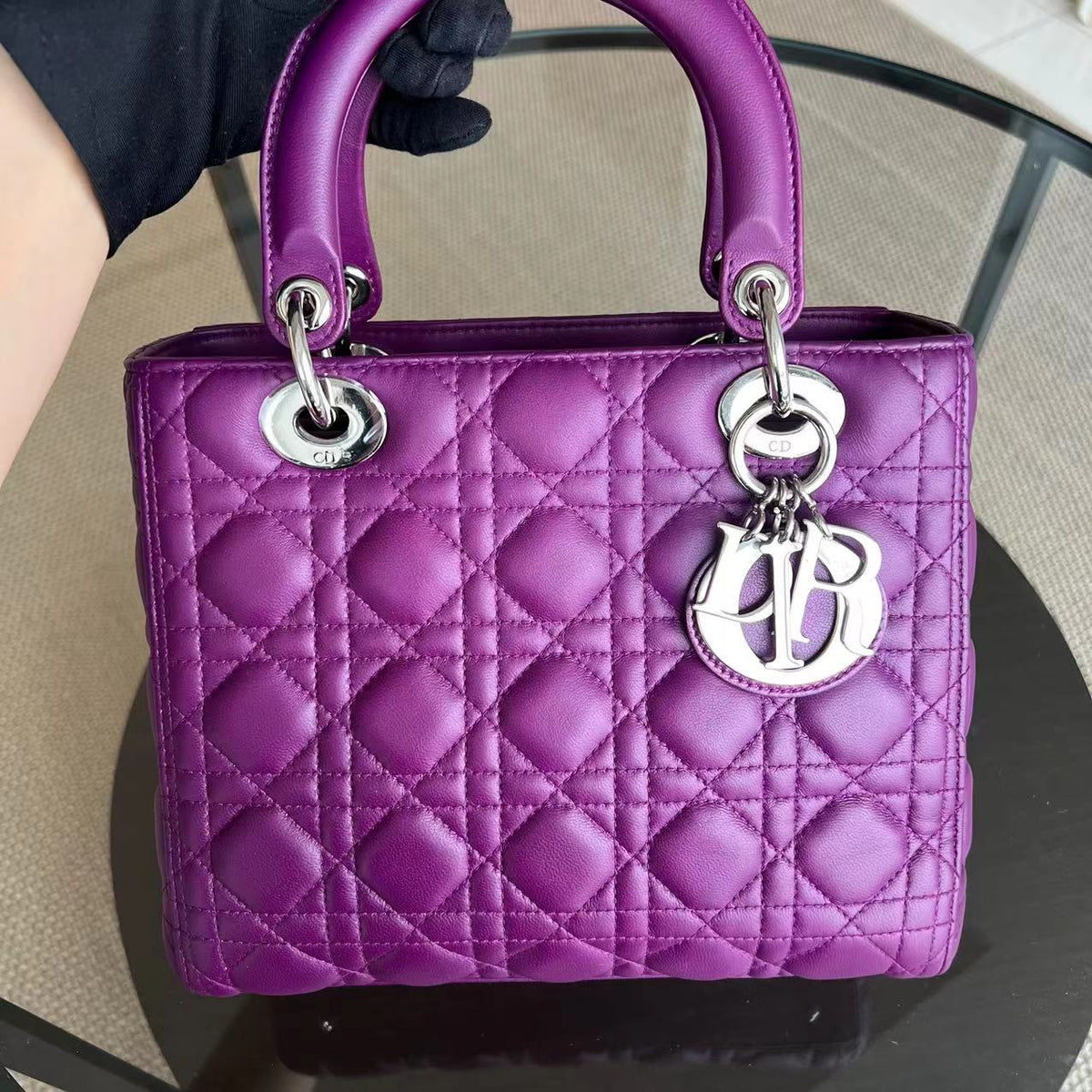 Lady Medium Cannage Lambskin Purple SHW