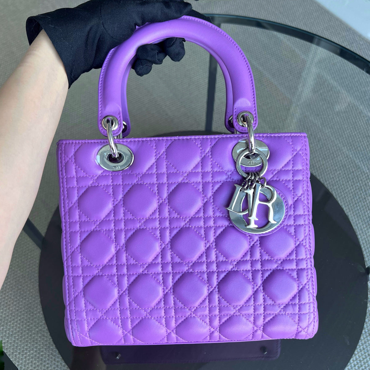 Lady Medium Cannage Lambskin Purple Violet Silver Hardware Silver Hardware