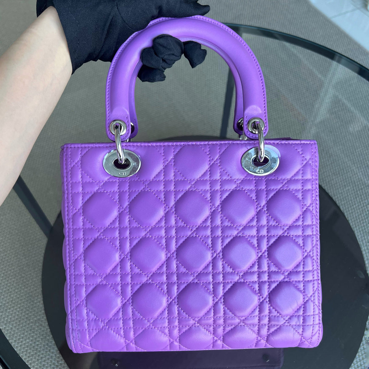 Lady Medium Cannage Lambskin Purple Violet Silver Hardware Silver Hardware