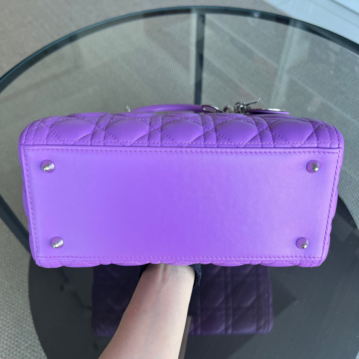Lady Medium Cannage Lambskin Purple Violet Silver Hardware Silver Hardware