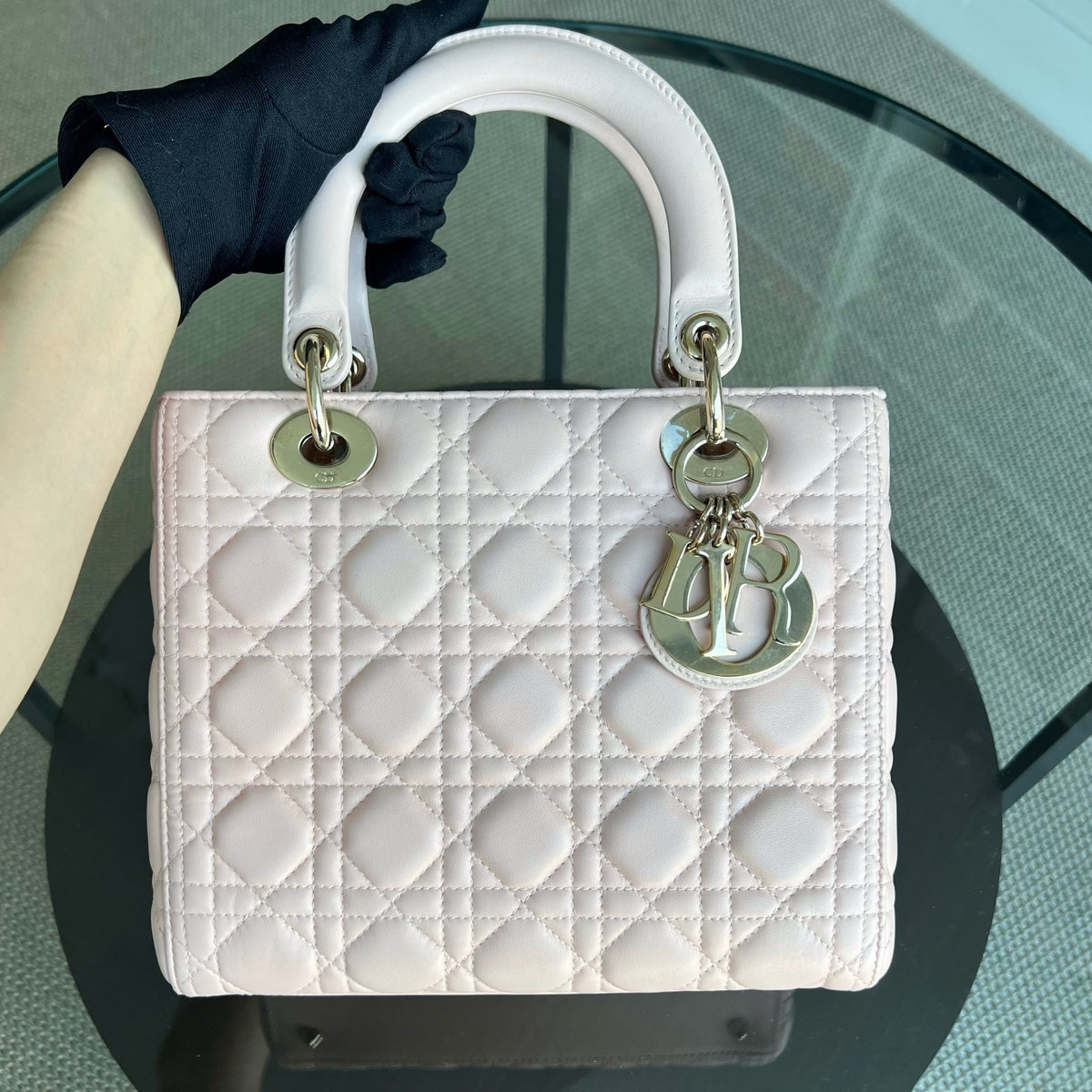 Lady Medium Cannage Lambskin Sakura Pink Golden Hardware