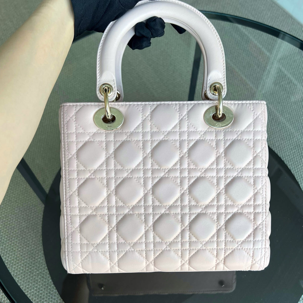 Lady Medium Cannage Lambskin Sakura Pink Golden Hardware