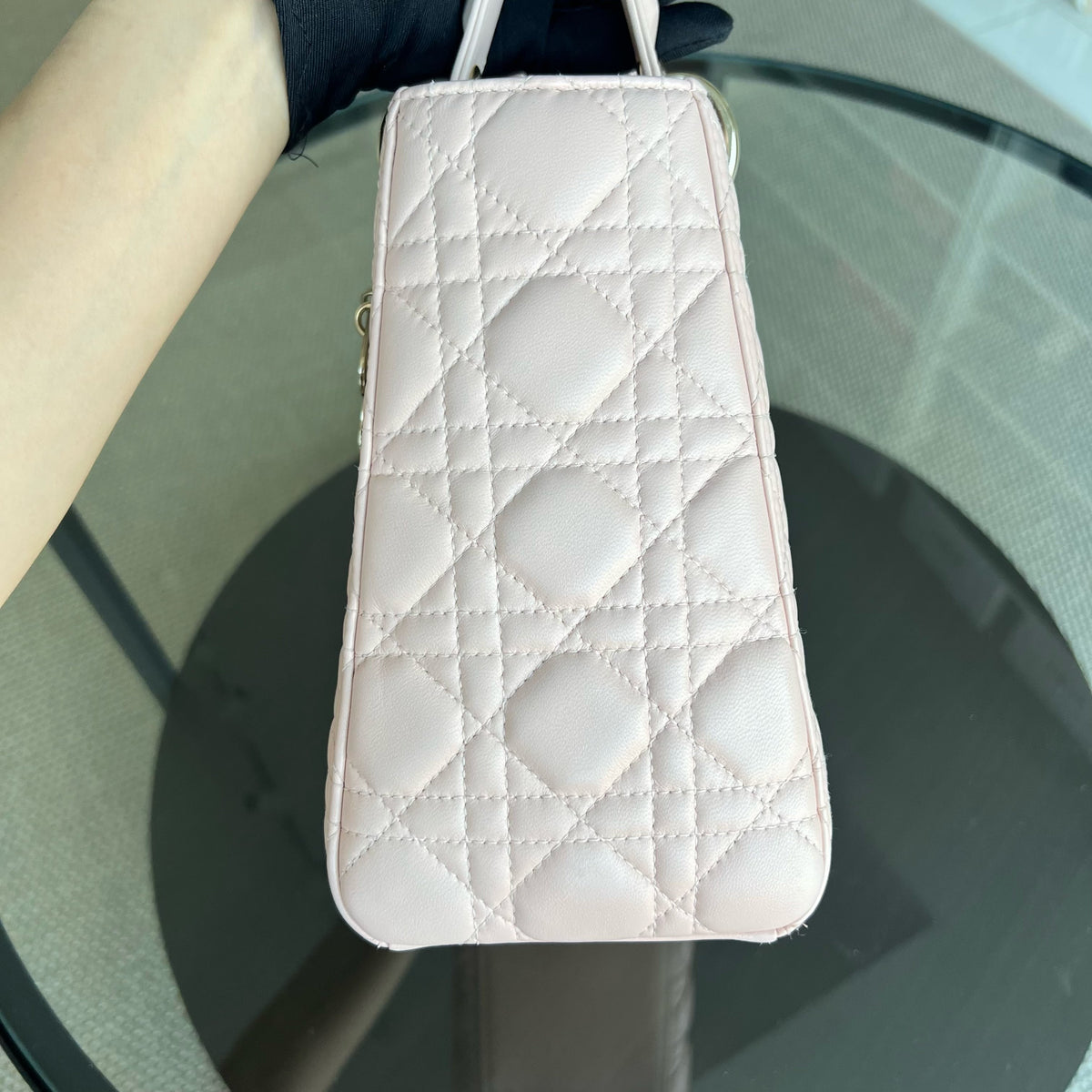 Lady Medium Cannage Lambskin Sakura Pink Golden Hardware