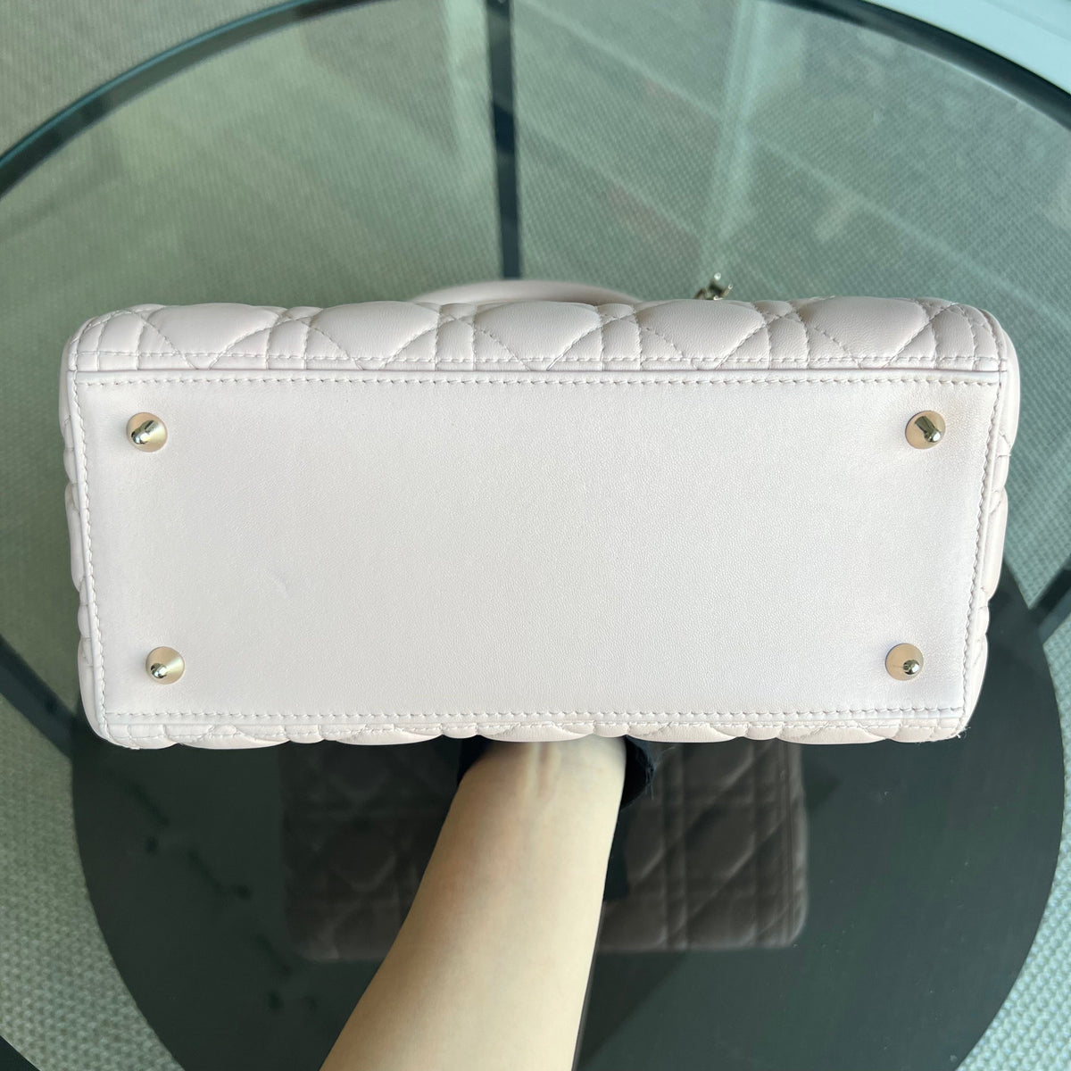 Lady Medium Cannage Lambskin Sakura Pink Golden Hardware