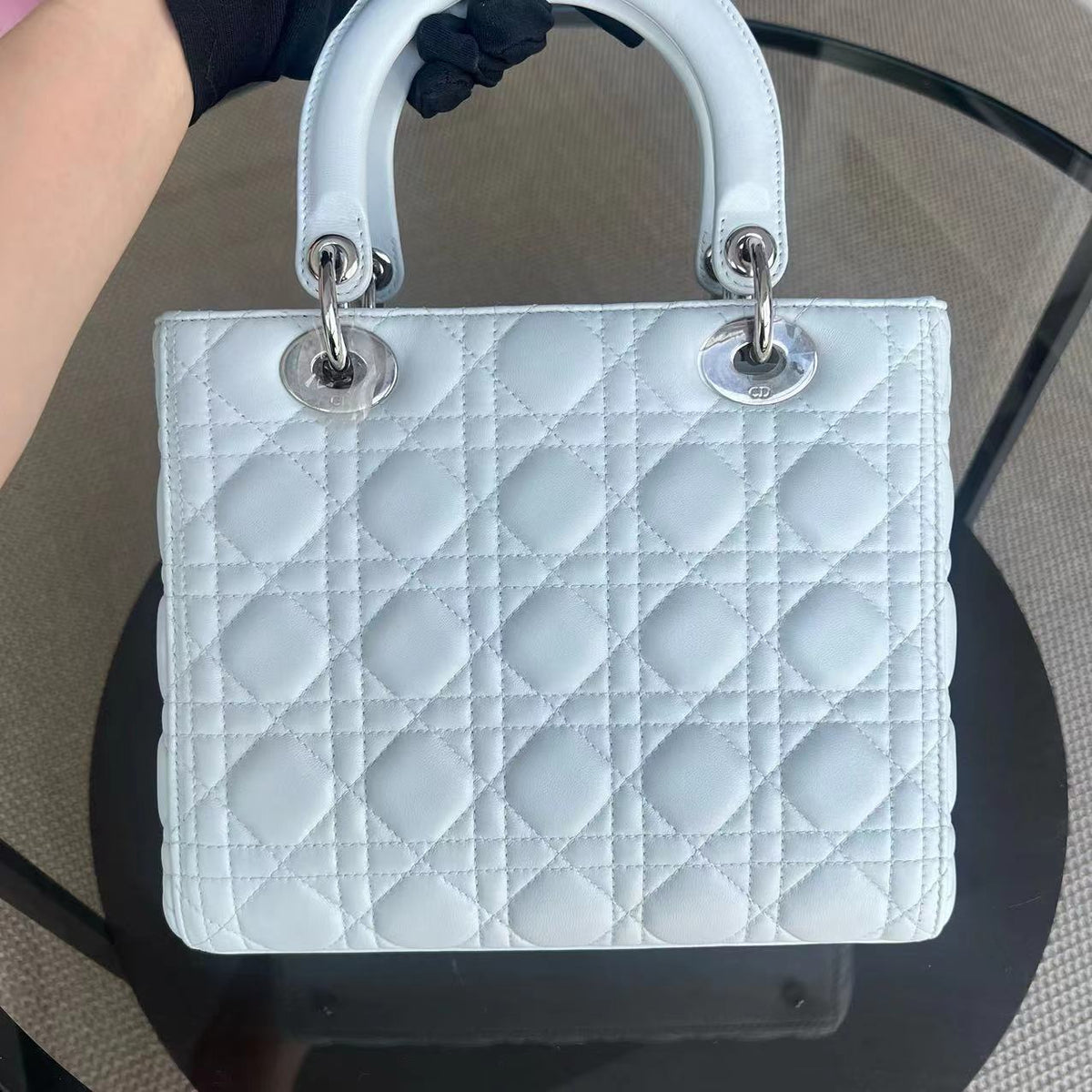 Lady Medium Cannage Lambskin White Silver Hardware