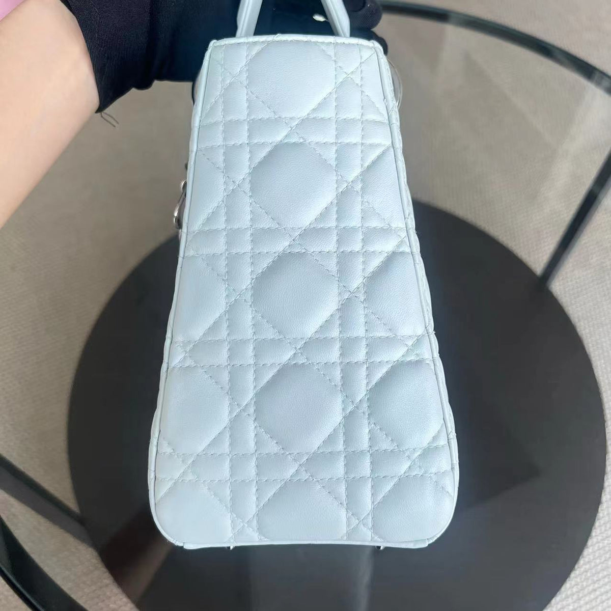 Lady Medium Cannage Lambskin White Silver Hardware