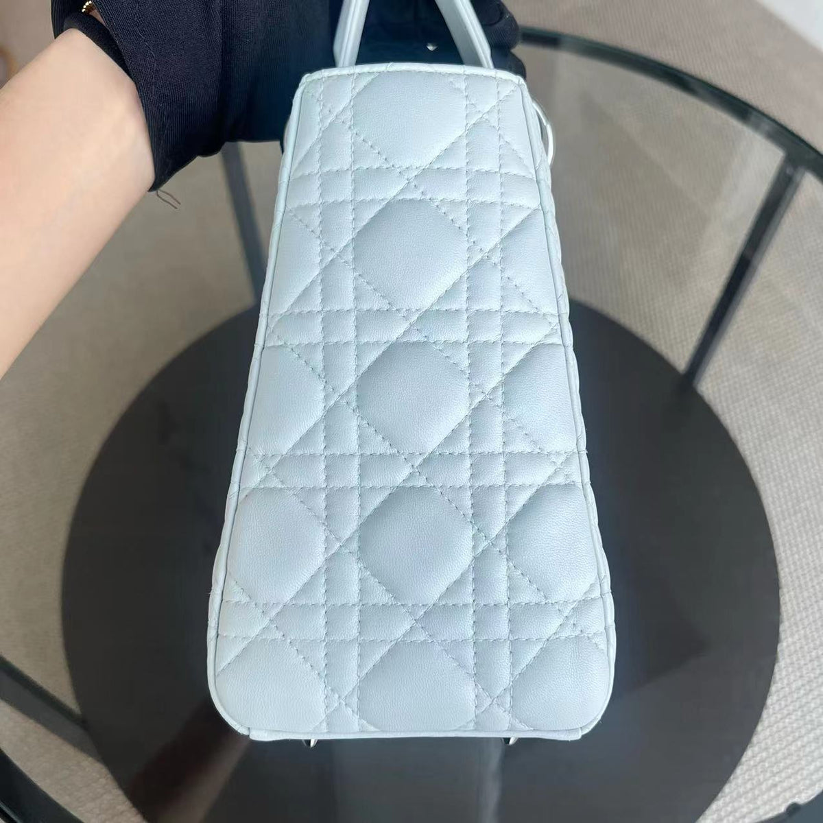 Lady Medium Cannage Lambskin White Silver Hardware