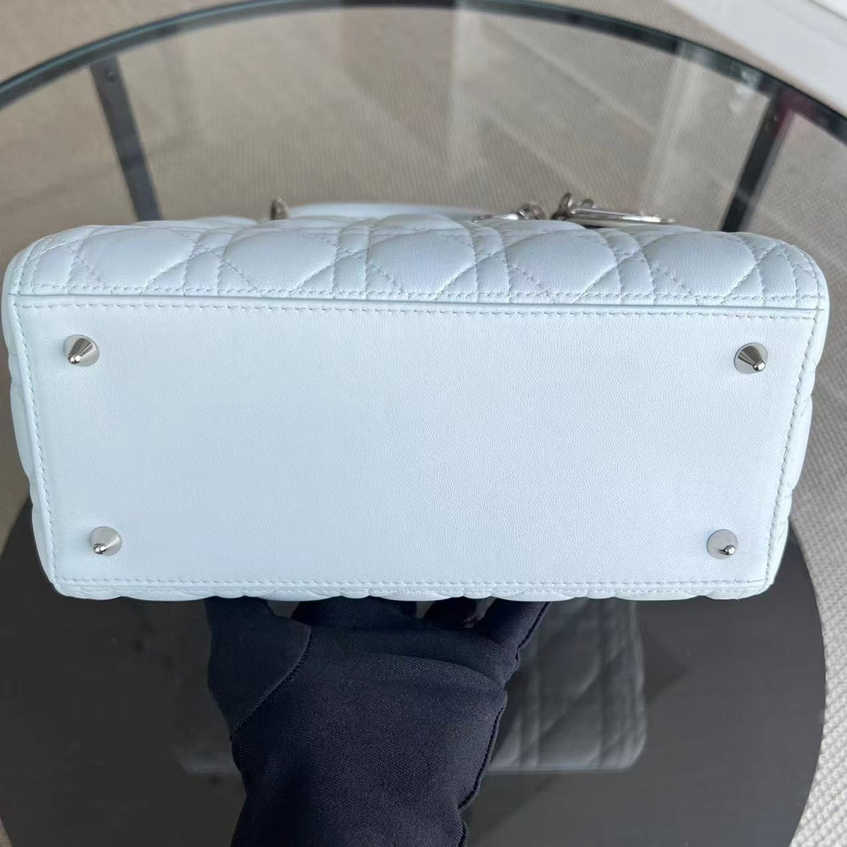 Lady Medium Cannage Lambskin White Silver Hardware