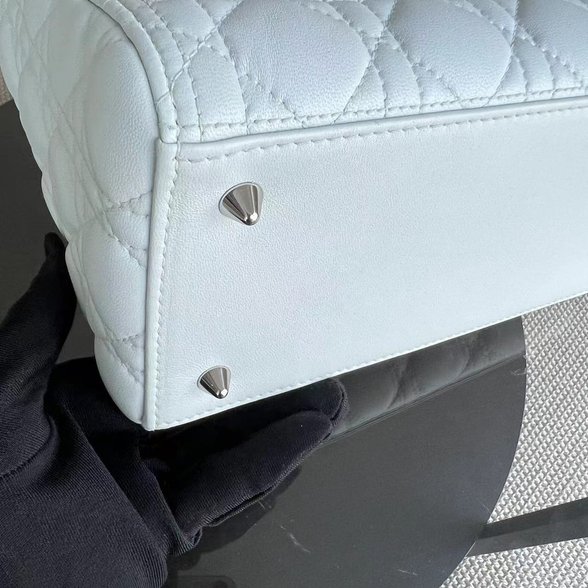 Lady Medium Cannage Lambskin White Silver Hardware
