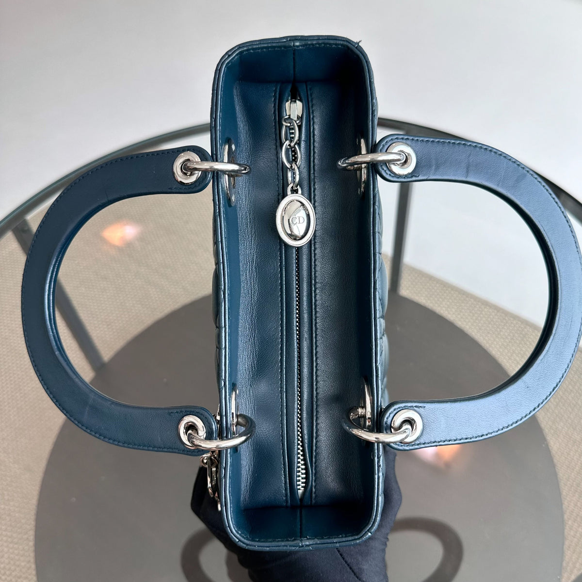Lady Medium Lambskin Cannage Dark Blue SHW