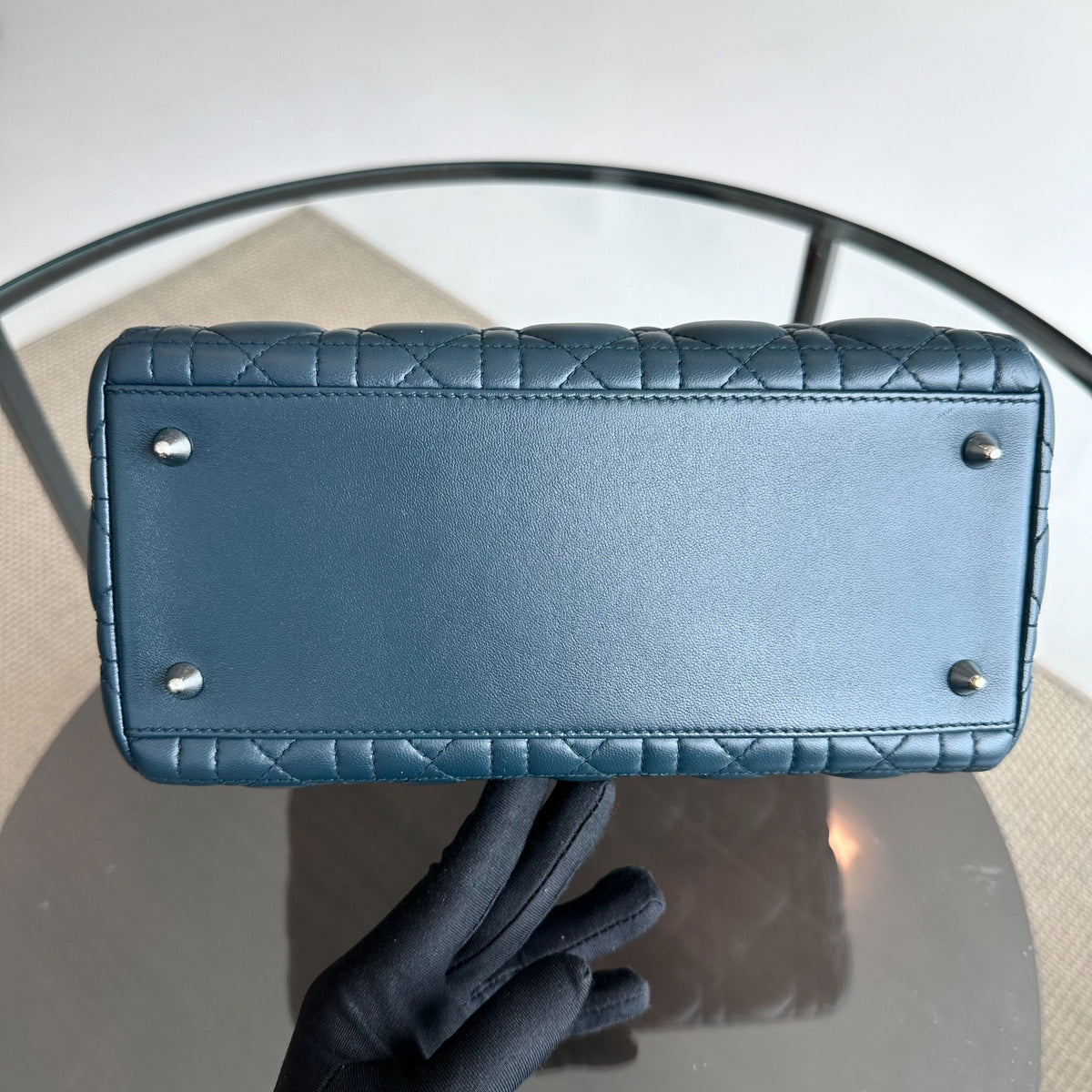 Lady Medium Lambskin Cannage Dark Blue SHW