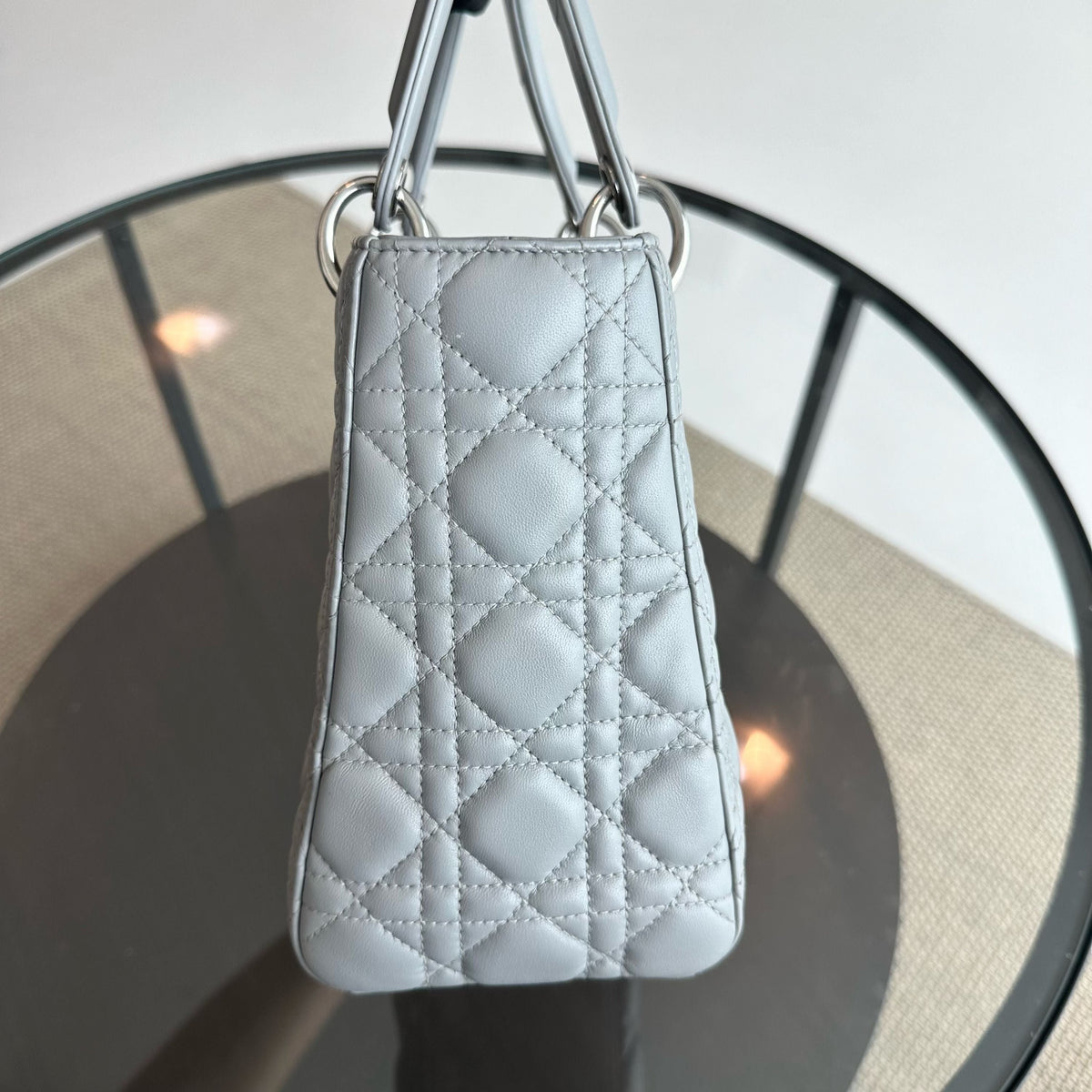 Lady Medium Lambskin Cannage Grey SHW