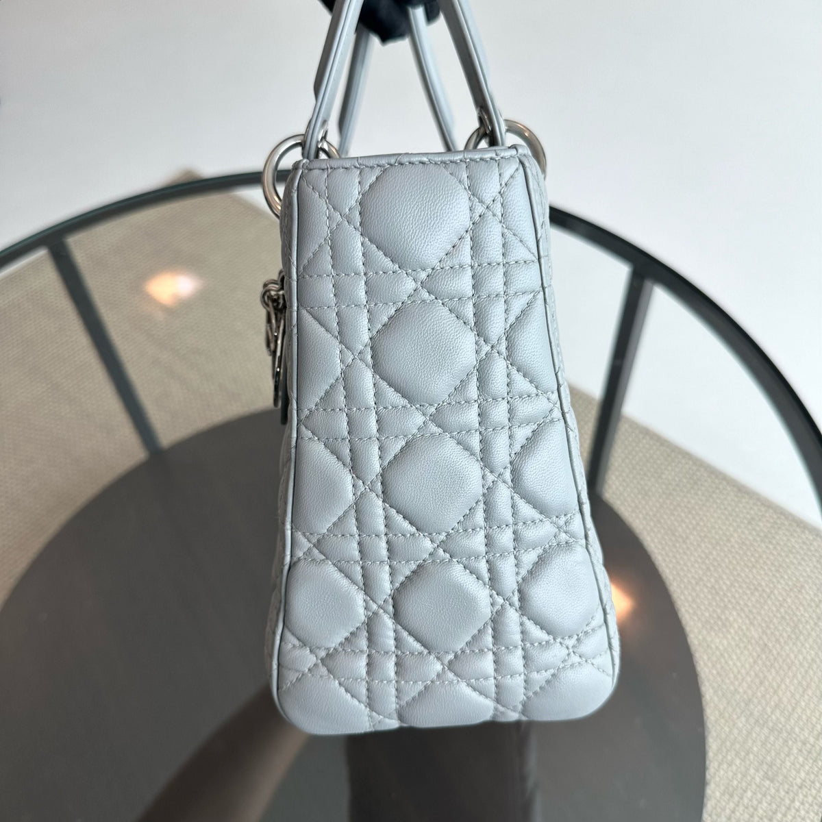 Lady Medium Lambskin Cannage Grey SHW