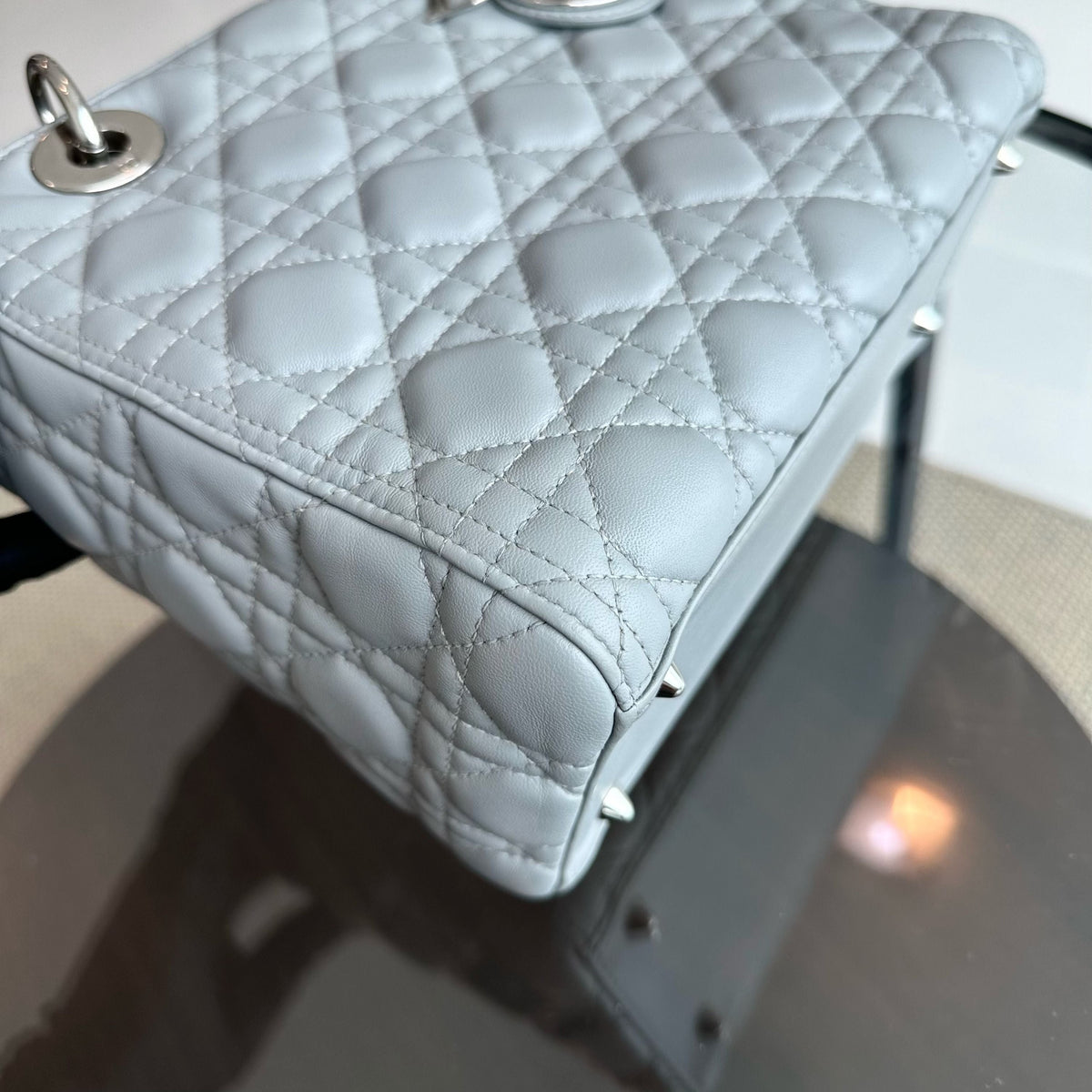 Lady Medium Lambskin Cannage Grey SHW