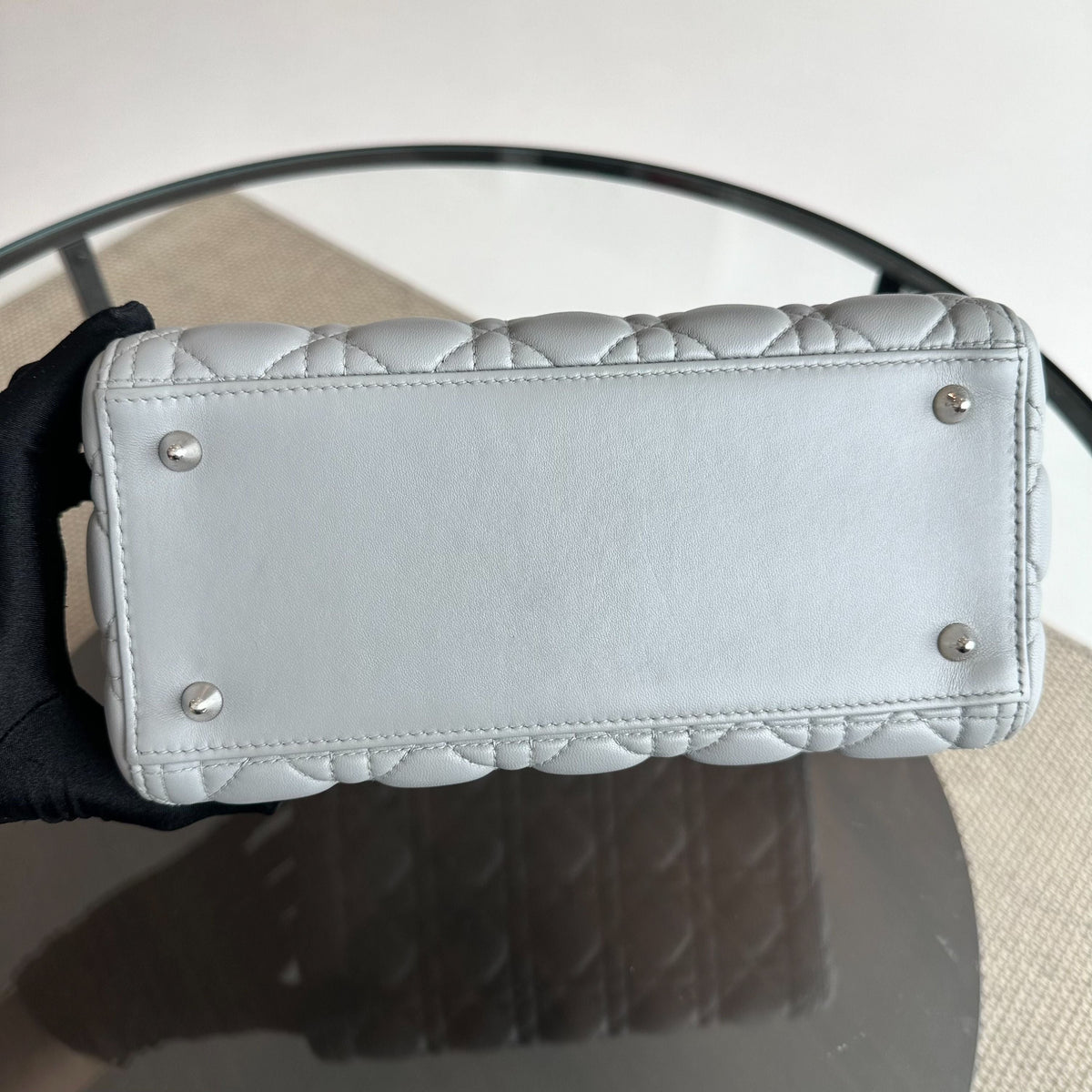 Lady Medium Lambskin Cannage Grey SHW