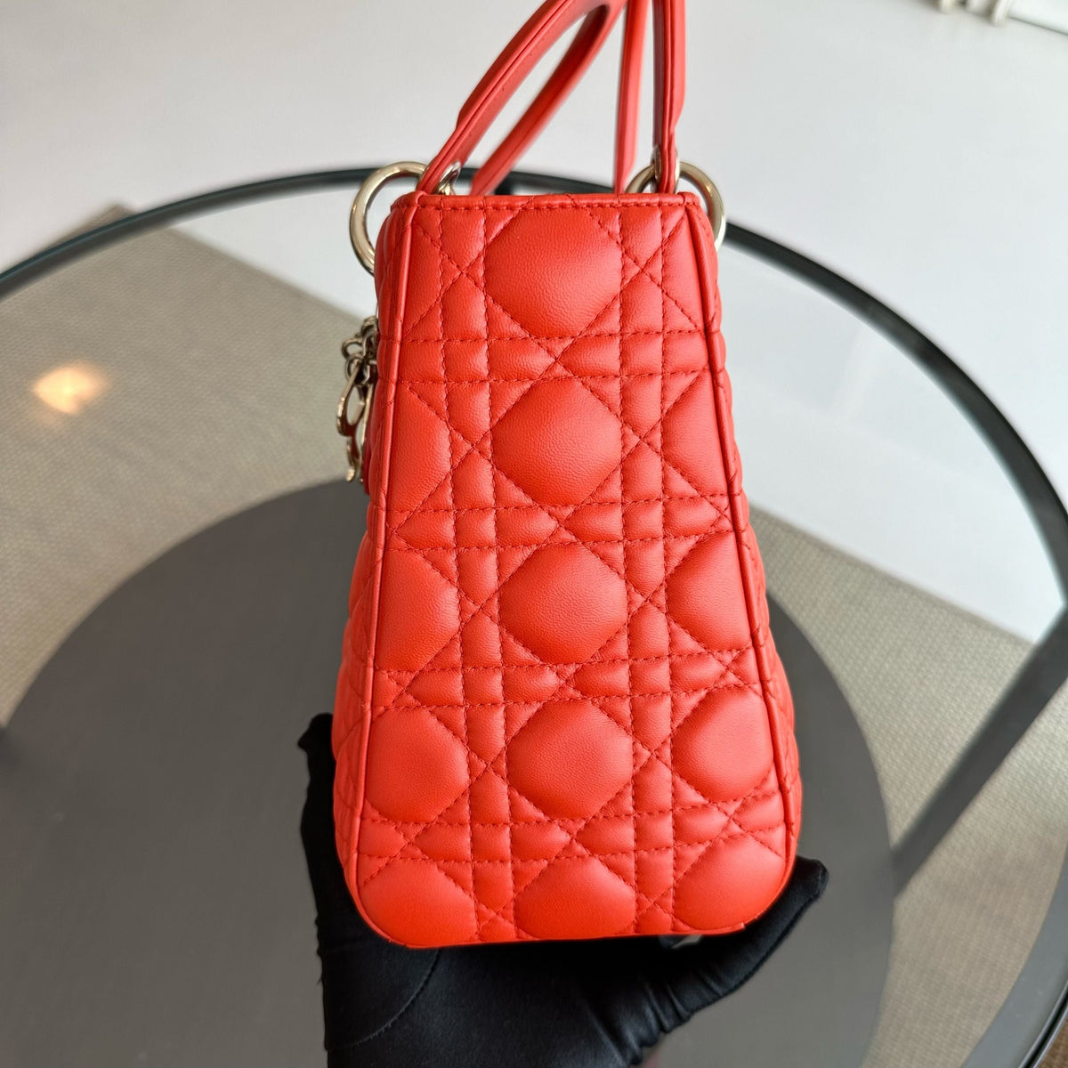 Lady Medium Lambskin Cannage Orange GHW