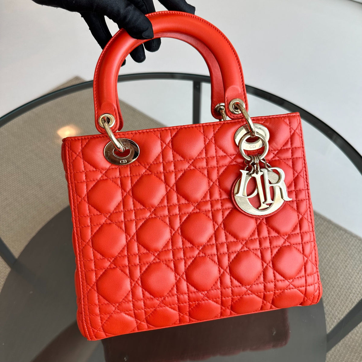 Lady Medium Lambskin Cannage Orange GHW