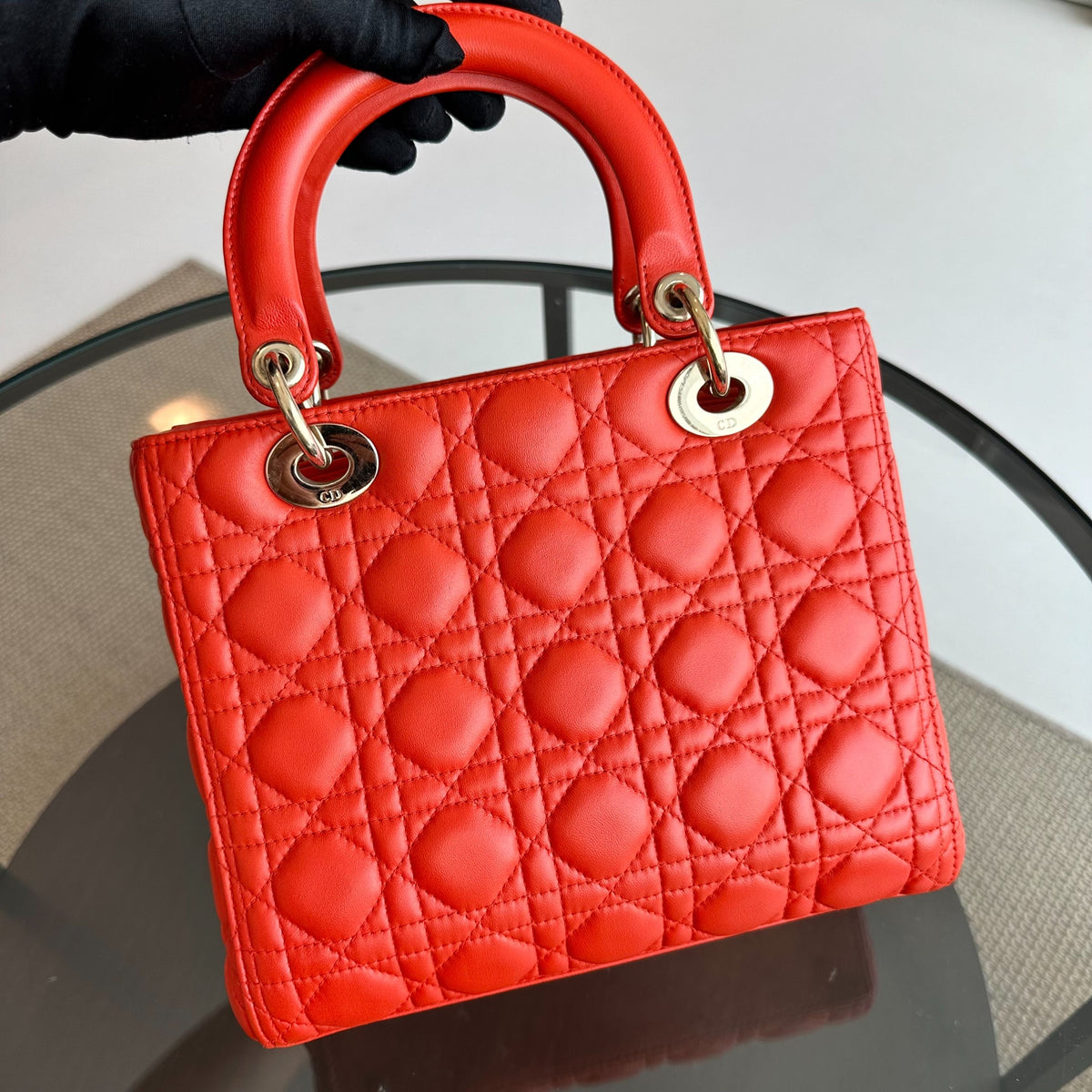 Lady Medium Lambskin Cannage Orange GHW