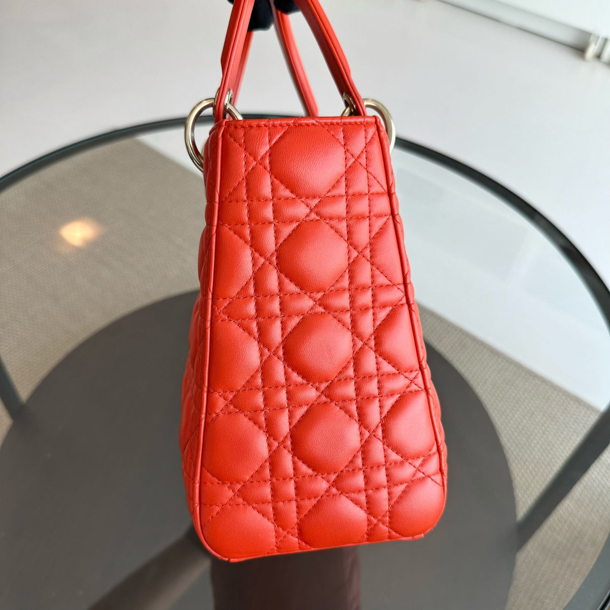 Lady Medium Lambskin Cannage Orange GHW